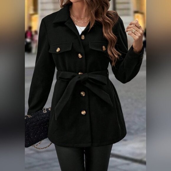 SHEIN Jackets & Blazers - SHEIN Clasi Flap Detail Single Breasted Belted Overcoat